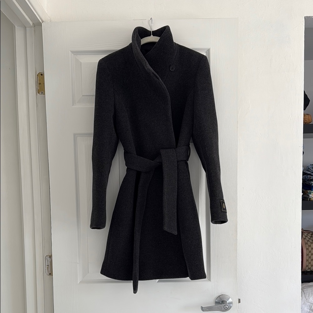 Babaton Charcoal Grey Belted Coat Aritzia CONNOR coat